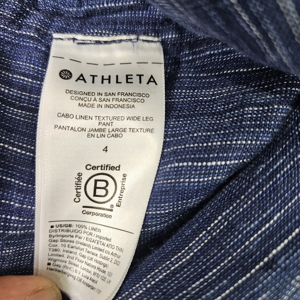 Athleta Cabo Linen Textured Wide Leg Pants Size 4 High Rise Chambray Drawstring‎ - Picture 9 of 12